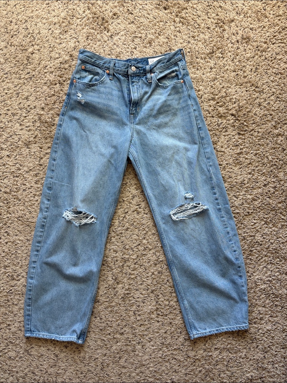 Light Blue Distressed Women’s Barrel Jeans